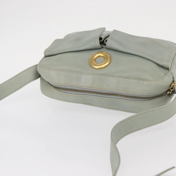 CELINE Circle Shoulder Bag Leather Gold Light green Auth 156943