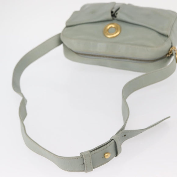 CELINE Circle Shoulder Bag Leather Gold Light green Auth 156943