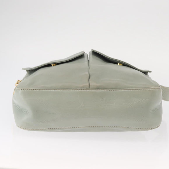 CELINE Circle Shoulder Bag Leather Gold Light green Auth 156943