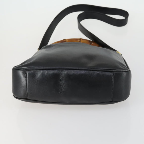 GUCCI Bamboo Hand Bag Leather 2way Black Gold 001 1638 2615 Auth 156944