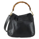 GUCCI Bamboo Hand Bag Leather 2way Black Gold 001 1638 2615 Auth 156944-13