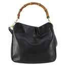 GUCCI Bamboo Hand Bag Leather 2way Black Gold 001 1638 2615 Auth 156944-2