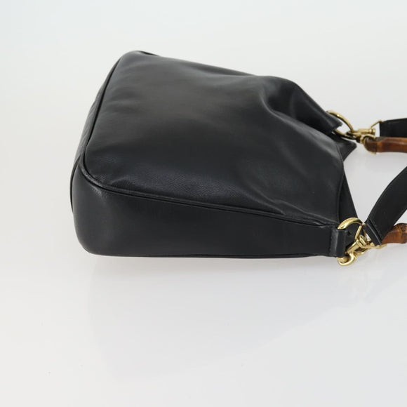 GUCCI Bamboo Hand Bag Leather 2way Black Gold 001 1638 2615 Auth 156944