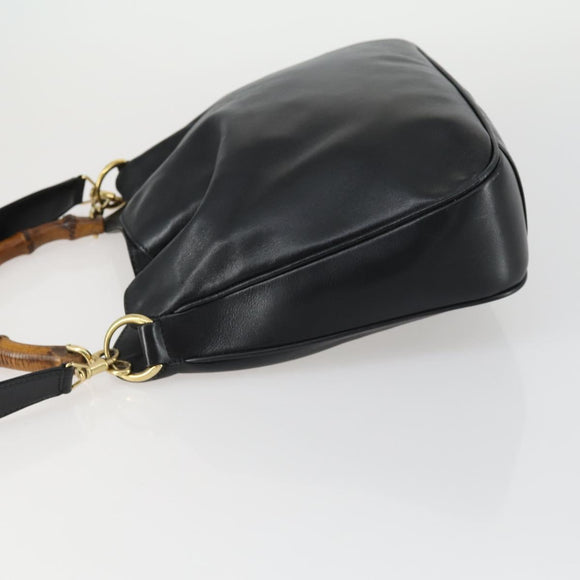 GUCCI Bamboo Hand Bag Leather 2way Black Gold 001 1638 2615 Auth 156944