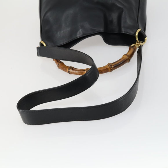 GUCCI Bamboo Hand Bag Leather 2way Black Gold 001 1638 2615 Auth 156944