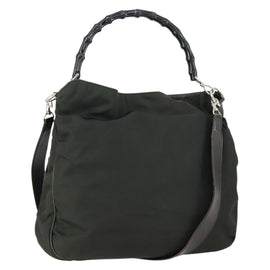 GUCCI Bamboo Hand Bag Nylon 2way Green Silver 001 1577 Auth 156945