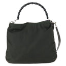 GUCCI Bamboo Hand Bag Nylon 2way Green Silver 001 1577 Auth 156945-2