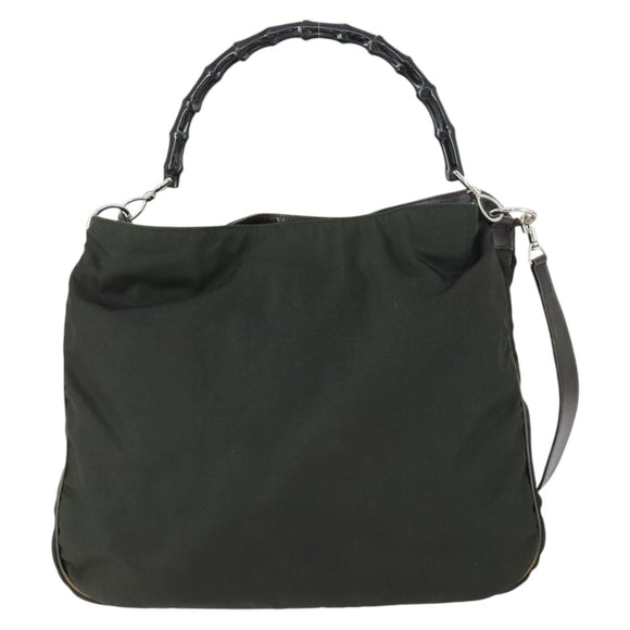 GUCCI Bamboo Hand Bag Nylon 2way Green Silver 001 1577 Auth 156945