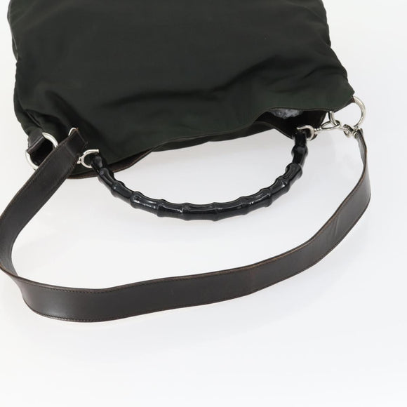 GUCCI Bamboo Hand Bag Nylon 2way Green Silver 001 1577 Auth 156945