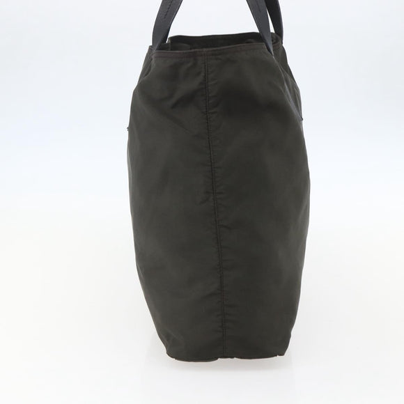 PRADA Tote Bag Nylon Khaki Silver Auth 156947