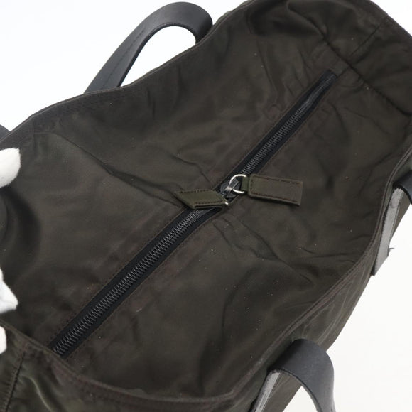 PRADA Tote Bag Nylon Khaki Silver Auth 156947