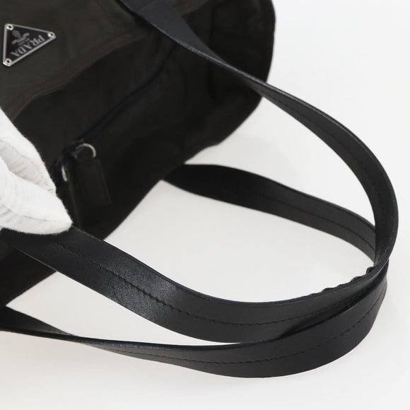 PRADA Tote Bag Nylon Khaki Silver Auth 156947