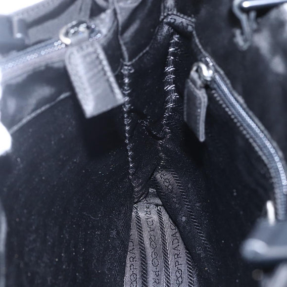 PRADA Shoulder Bag Nylon Black Silver Auth 156948