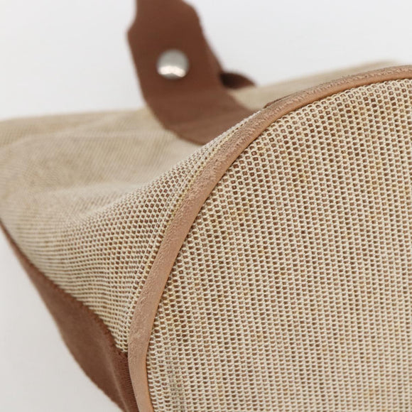 HERMES Sakso PM Hand Bag Canvas Beige Silver Auth 156963