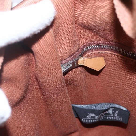 HERMES Sakso PM Hand Bag Canvas Beige Silver Auth 156963