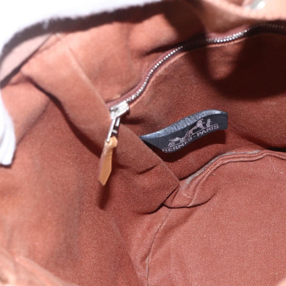 HERMES Sakso PM Hand Bag Canvas Beige Silver Auth 156963