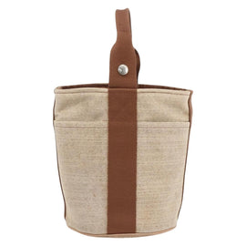 HERMES Sakso PM Hand Bag Canvas Beige Silver Auth 156963 - 0