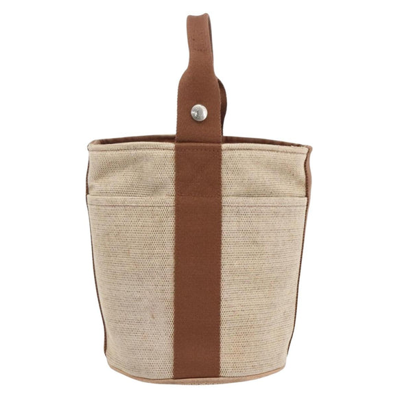 HERMES Sakso PM Hand Bag Canvas Beige Silver Auth 156963