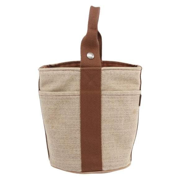 HERMES Sakso PM Hand Bag Canvas Beige Silver Auth 156963