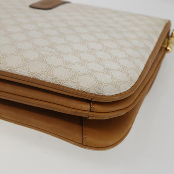 CELINE Macadam Canvas Shoulder Bag PVC Leather White Gold Auth 156965