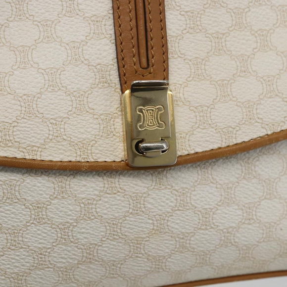 CELINE Macadam Canvas Shoulder Bag PVC Leather White Gold Auth 156965