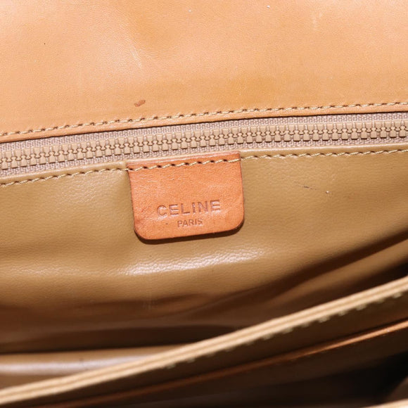 CELINE Macadam Canvas Shoulder Bag PVC Leather White Gold Auth 156965