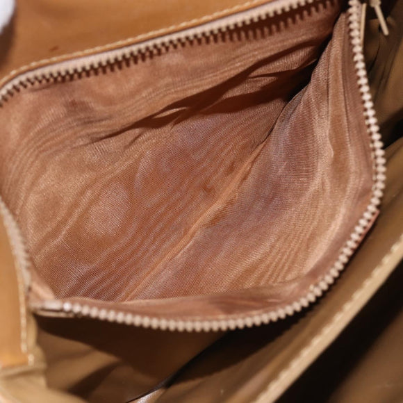 CELINE Macadam Canvas Shoulder Bag PVC Leather White Gold Auth 156965