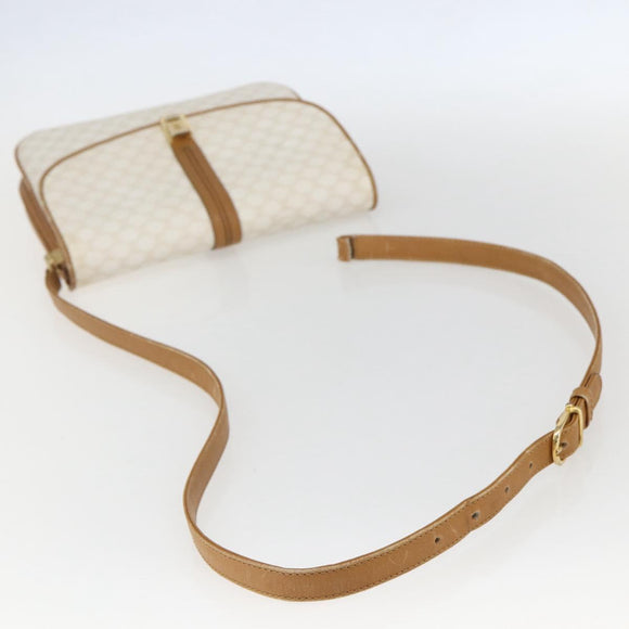 CELINE Macadam Canvas Shoulder Bag PVC Leather White Gold Auth 156965