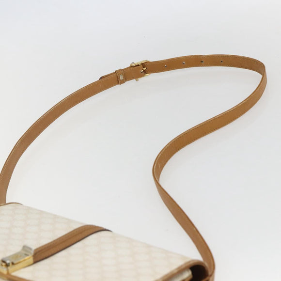 CELINE Macadam Canvas Shoulder Bag PVC Leather White Gold Auth 156965