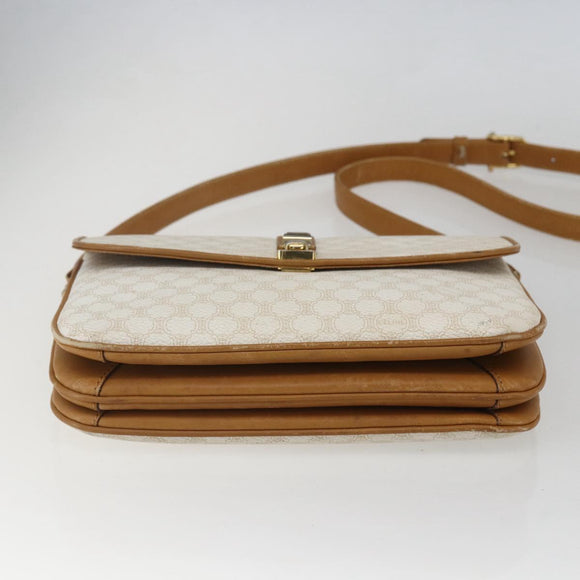 CELINE Macadam Canvas Shoulder Bag PVC Leather White Gold Auth 156965