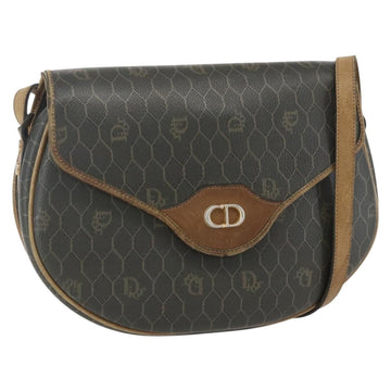 Christian Dior Honeycomb Canvas Shoulder Bag PVC Gold Khaki Auth 156966