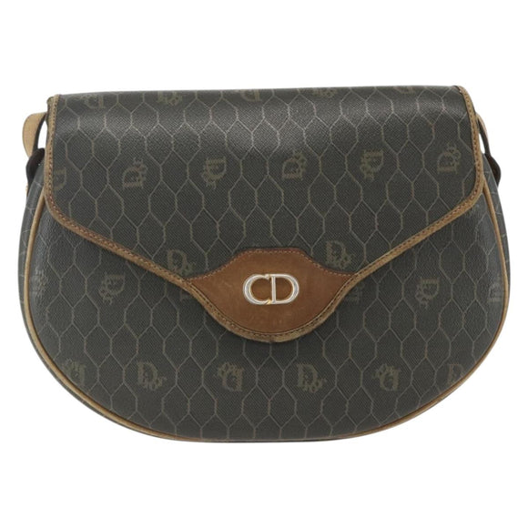 Christian Dior Honeycomb Canvas Shoulder Bag PVC Gold Khaki Auth 156966
