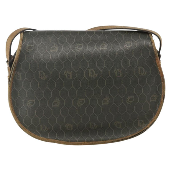 Christian Dior Honeycomb Canvas Shoulder Bag PVC Gold Khaki Auth 156966