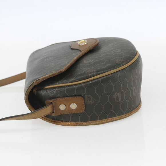 Christian Dior Honeycomb Canvas Shoulder Bag PVC Gold Khaki Auth 156966