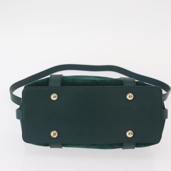 Salvatore Ferragamo Hand Bag Suede 2way Green Gold Auth 156967