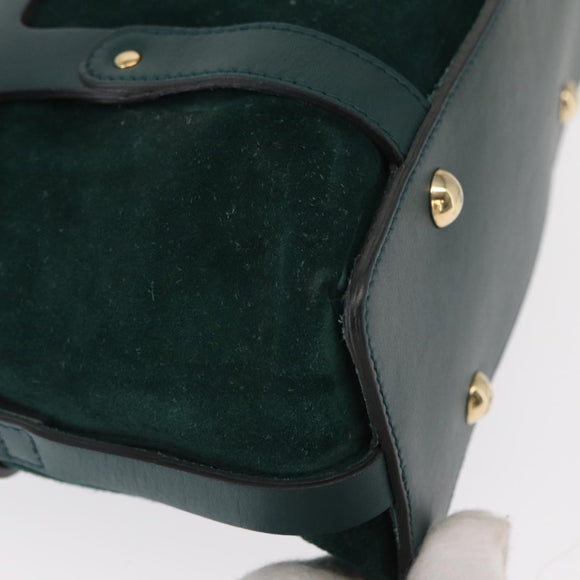 Salvatore Ferragamo Hand Bag Suede 2way Green Gold Auth 156967