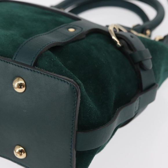 Salvatore Ferragamo Hand Bag Suede 2way Green Gold Auth 156967