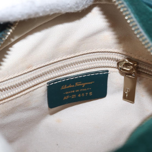 Salvatore Ferragamo Hand Bag Suede 2way Green Gold Auth 156967
