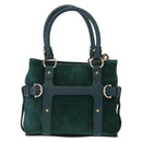 Salvatore Ferragamo Hand Bag Suede 2way Green Gold Auth 156967-2