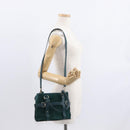 Salvatore Ferragamo Hand Bag Suede 2way Green Gold Auth 156967-23