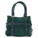 Salvatore Ferragamo Hand Bag Suede 2way Green Gold Auth 156967-3