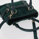 Salvatore Ferragamo Hand Bag Suede 2way Green Gold Auth 156967-6