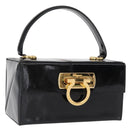 Salvatore Ferragamo Gancini Hand Bag Enamel Black Gold Auth 156968-1