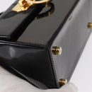 Salvatore Ferragamo Gancini Hand Bag Enamel Black Gold Auth 156968-9