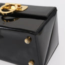 Salvatore Ferragamo Gancini Hand Bag Enamel Black Gold Auth 156968-14