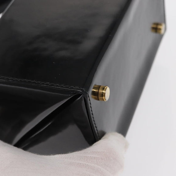 Salvatore Ferragamo Gancini Hand Bag Enamel Black Gold Auth 156968