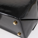 Salvatore Ferragamo Gancini Hand Bag Enamel Black Gold Auth 156968-16