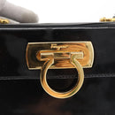 Salvatore Ferragamo Gancini Hand Bag Enamel Black Gold Auth 156968-10