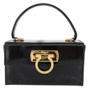 Salvatore Ferragamo Gancini Hand Bag Enamel Black Gold Auth 156968-13