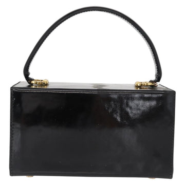 Salvatore Ferragamo Gancini Hand Bag Enamel Black Gold Auth 156968 - 0